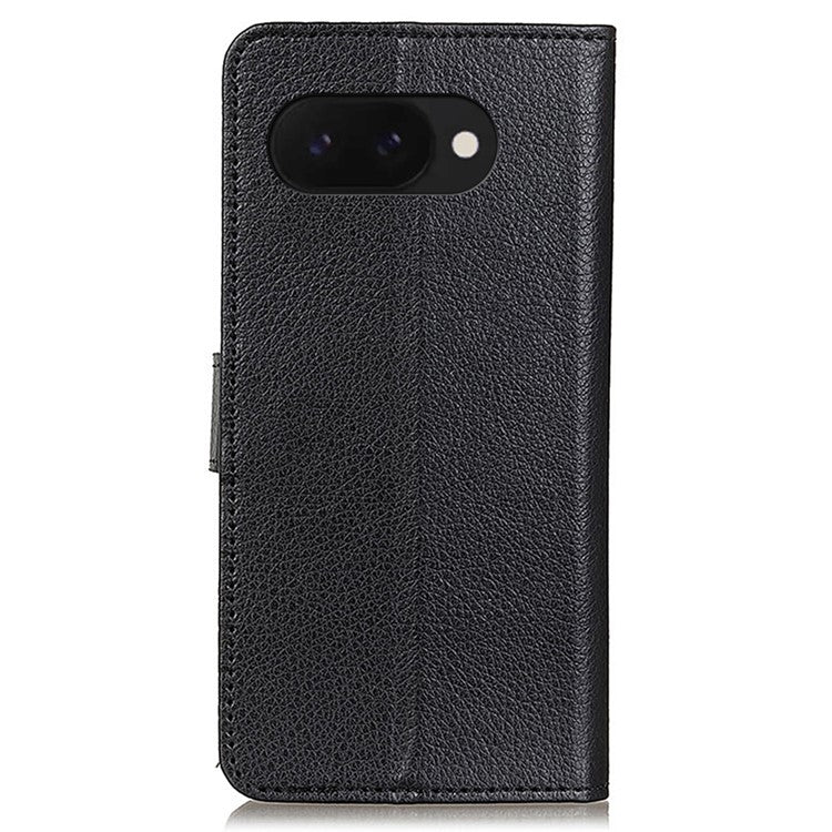 For Google Pixel 9a Wallet Case PU Leather Phone Cover Litchi Texture - Black