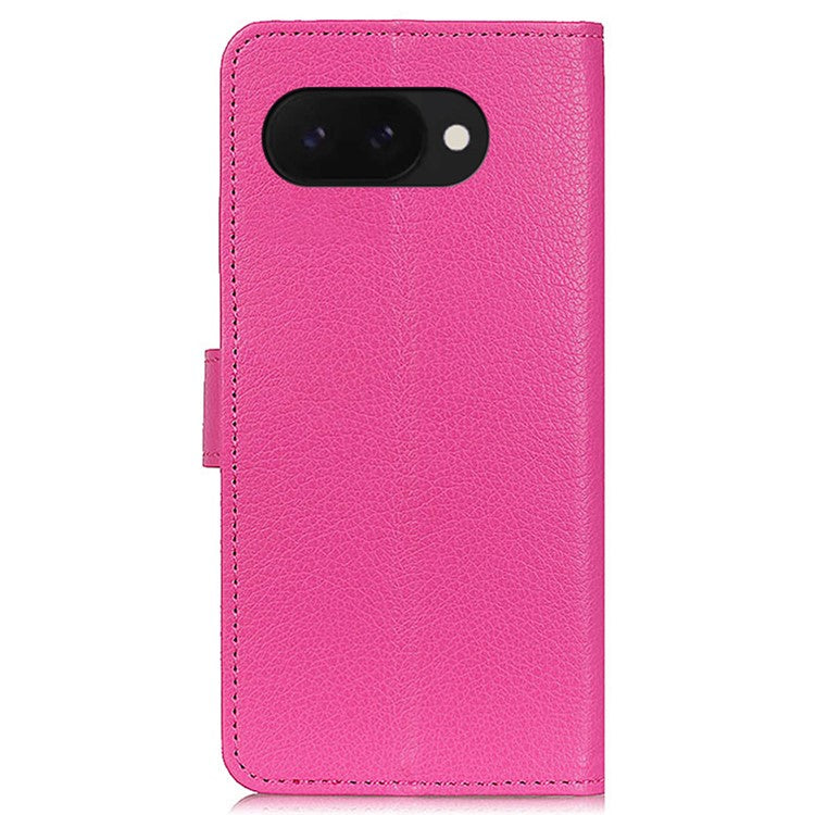 For Google Pixel 9a Wallet Case PU Leather Phone Cover Litchi Texture - Rose
