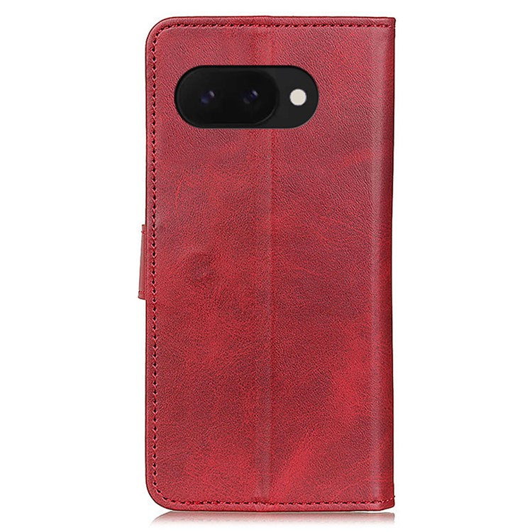For Google Pixel 9a Stand Wallet Case Cowhide Texture Leather Phone Cover - Red