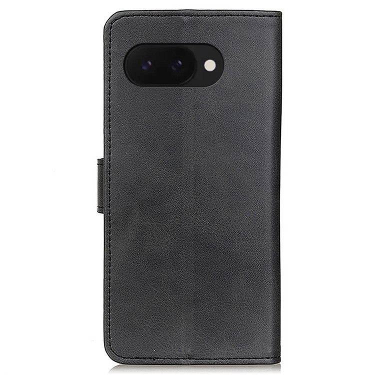 For Google Pixel 9a Stand Wallet Case Cowhide Texture Leather Phone Cover - Black
