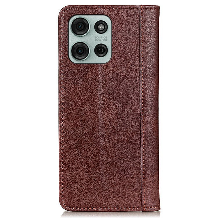 For Motorola Moto G75 5G Stand Case Split Leather Litchi Texture Wallet Phone Cover - Brown