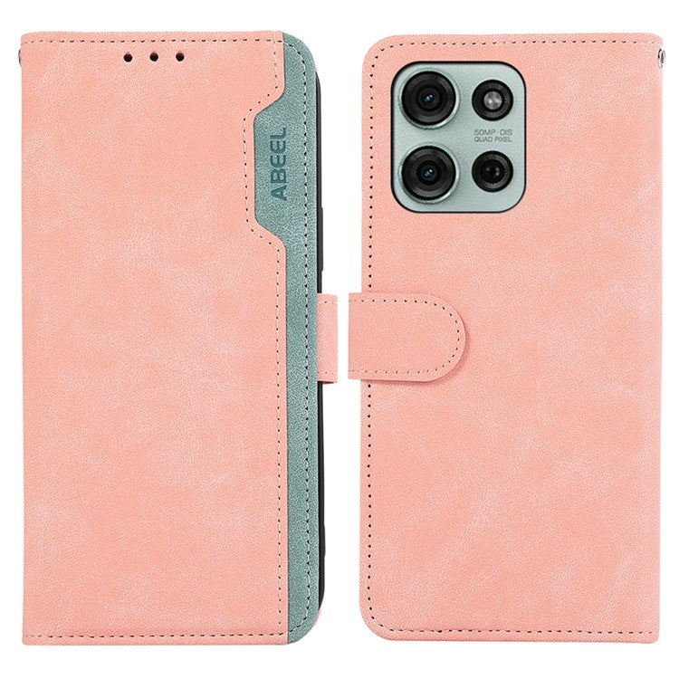 ABEEL For Motorola Moto G75 5G Case Color Splicing Leather Flip Phone Cover RFID Blocking - Pink