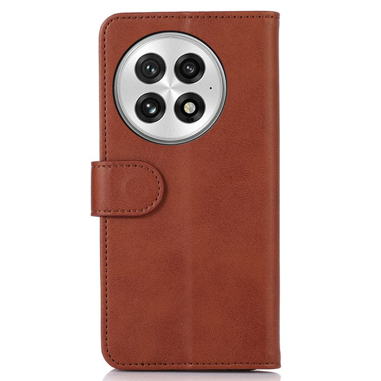 For OnePlus 13 Case Cowhide Texture Leather Wallet Phone Cover with Stand - Brown