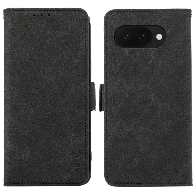 ABEEL For Google Pixel 9a Case PU Leather Folio Stand View RFID Blocking Phone Cover - Black