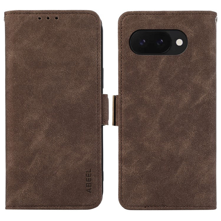 ABEEL For Google Pixel 9a Case PU Leather Folio Stand View RFID Blocking Phone Cover - Brown