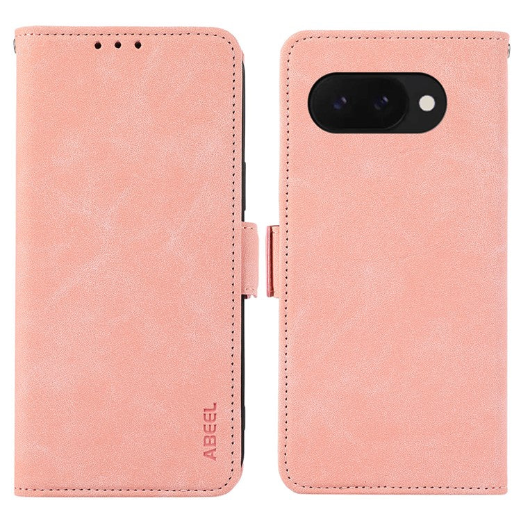ABEEL For Google Pixel 9a Case PU Leather Folio Stand View RFID Blocking Phone Cover - Pink
