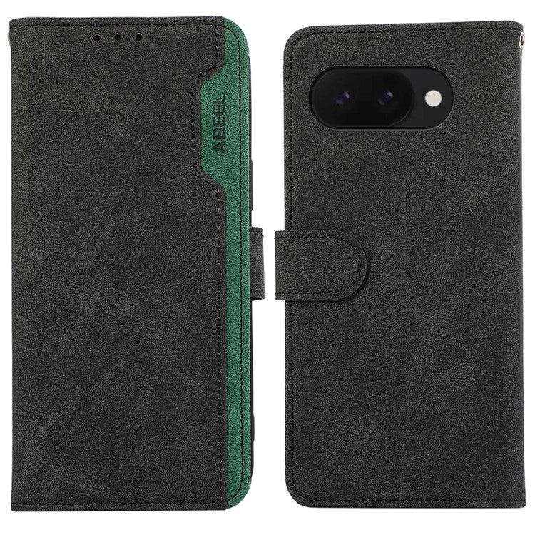 ABEEL For Google Pixel 9a Case Color Splicing Leather Flip Phone Cover RFID Blocking - Black