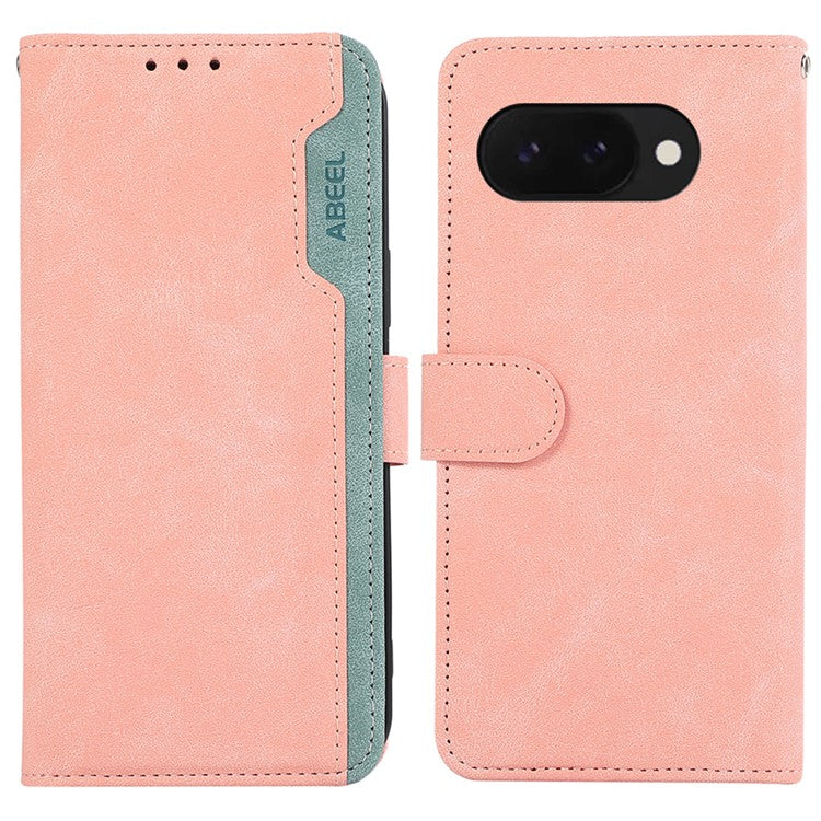 ABEEL For Google Pixel 9a Case Color Splicing Leather Flip Phone Cover RFID Blocking - Pink
