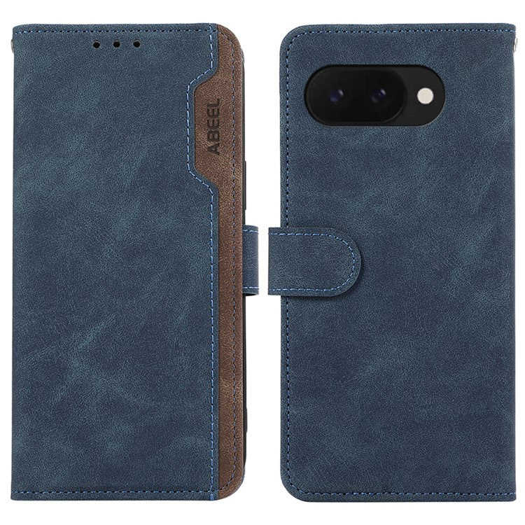 ABEEL For Google Pixel 9a Case Color Splicing Leather Flip Phone Cover RFID Blocking - Blue