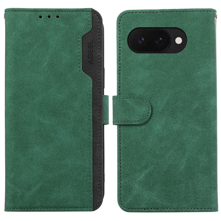 ABEEL For Google Pixel 9a Case Color Splicing Leather Flip Phone Cover RFID Blocking - Green