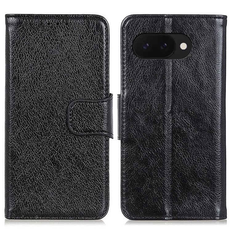 For Google Pixel 9a Case Nappa Texture Split Leather Wallet Phone Cover - Black