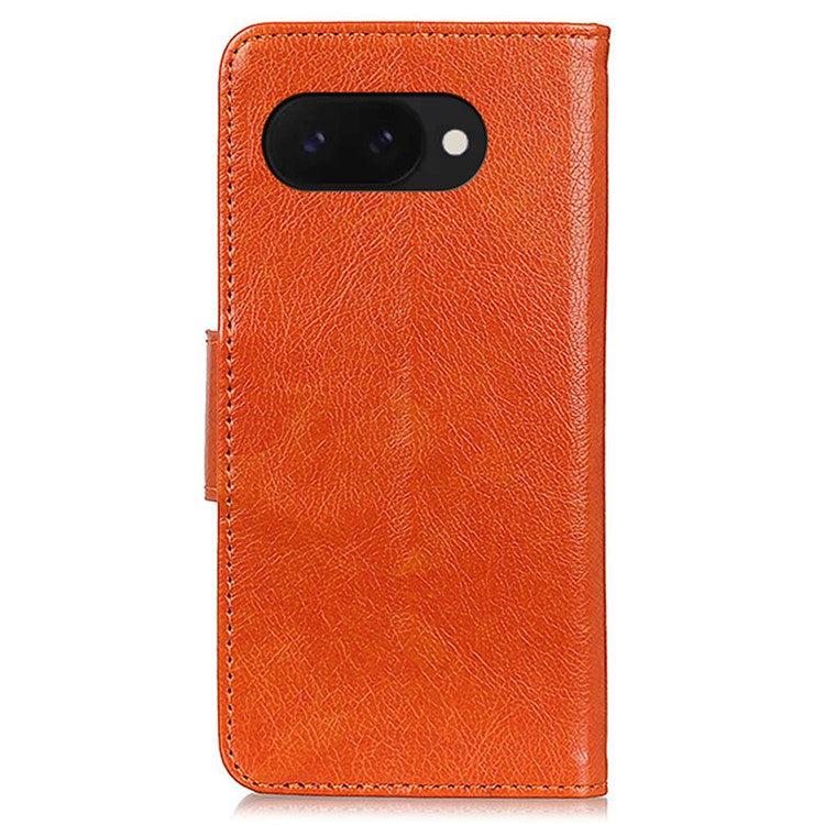 For Google Pixel 9a Case Nappa Texture Split Leather Wallet Phone Cover - Orange