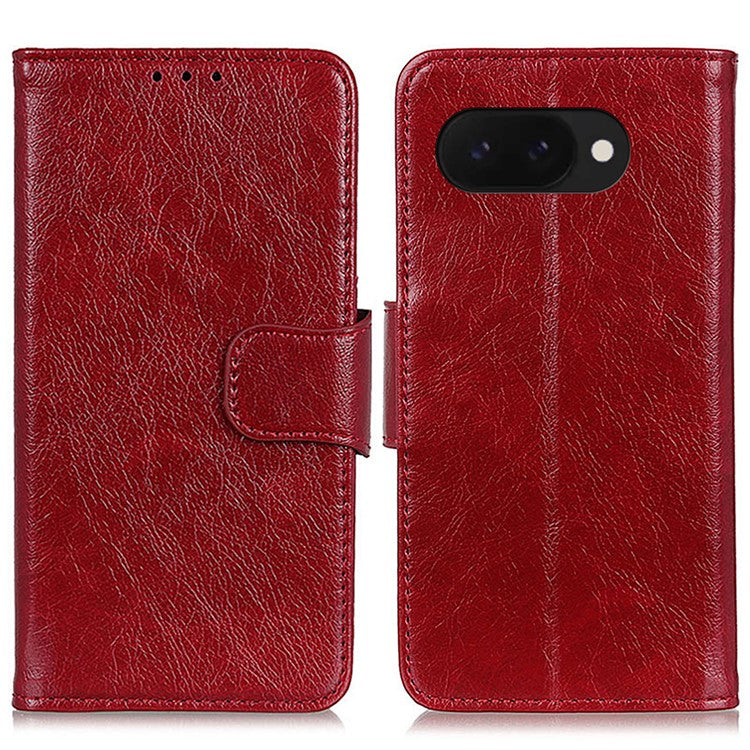 For Google Pixel 9a Case Nappa Texture Split Leather Wallet Phone Cover - Red