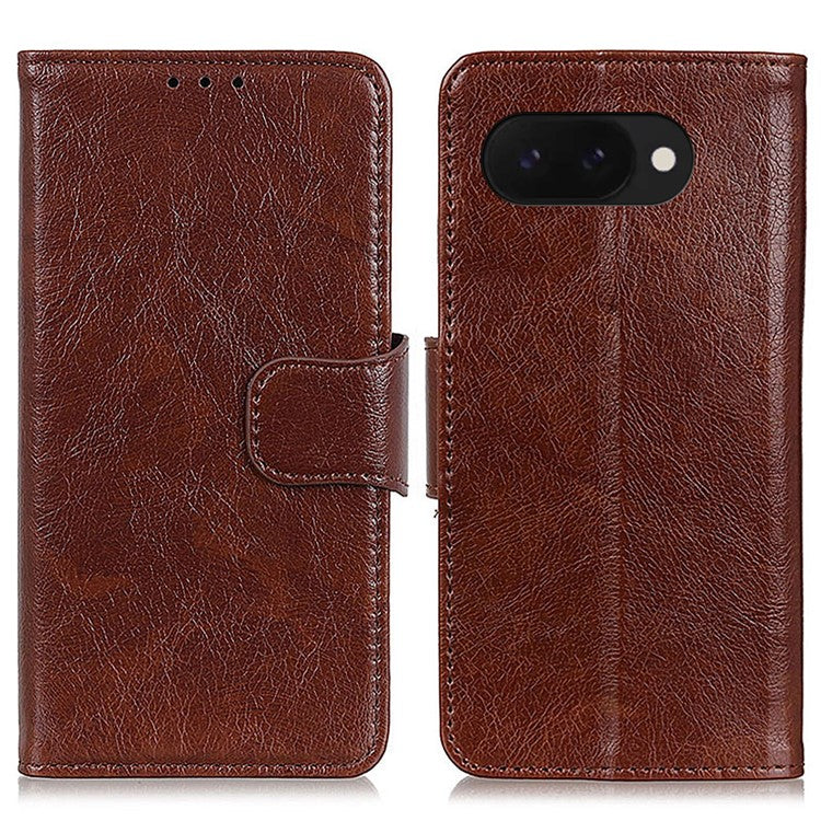 For Google Pixel 9a Case Nappa Texture Split Leather Wallet Phone Cover - Brown