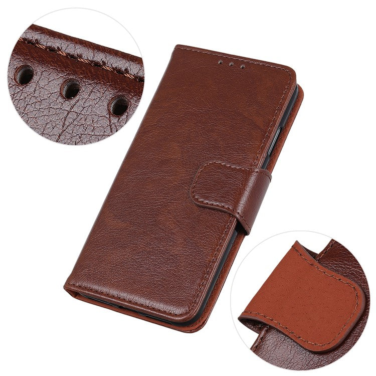 For Google Pixel 9a Case Nappa Texture Split Leather Wallet Phone Cover - Brown