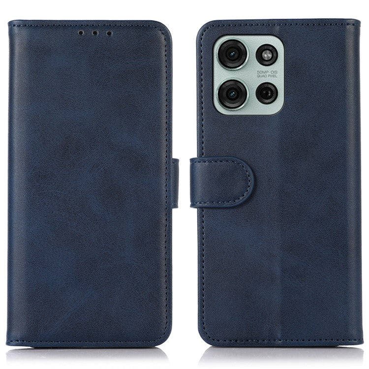For Motorola Moto G75 5G Case Cowhide Texture Leather Wallet Phone Cover with Stand - Blue