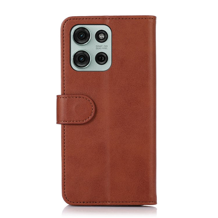 For Motorola Moto G75 5G Case Cowhide Texture Leather Wallet Phone Cover with Stand - Brown