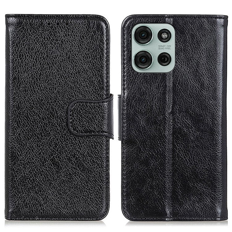 For Motorola Moto G75 5G Case Nappa Texture Split Leather Wallet Phone Cover - Black
