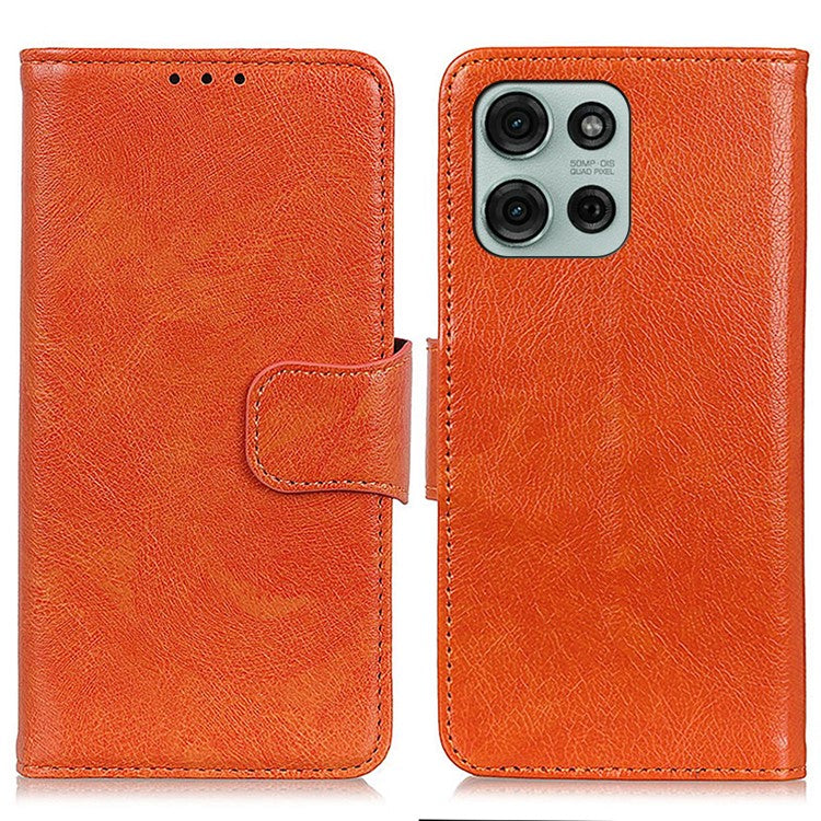 For Motorola Moto G75 5G Case Nappa Texture Split Leather Wallet Phone Cover - Orange