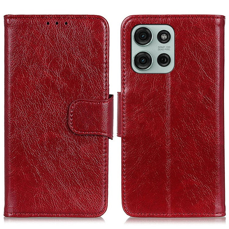 For Motorola Moto G75 5G Case Nappa Texture Split Leather Wallet Phone Cover - Red