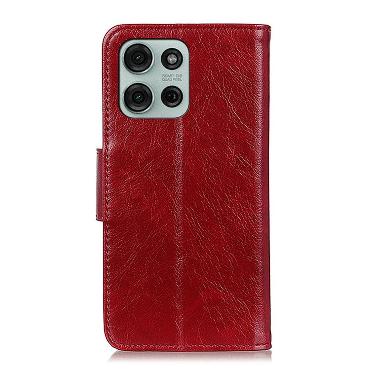 For Motorola Moto G75 5G Case Nappa Texture Split Leather Wallet Phone Cover - Red