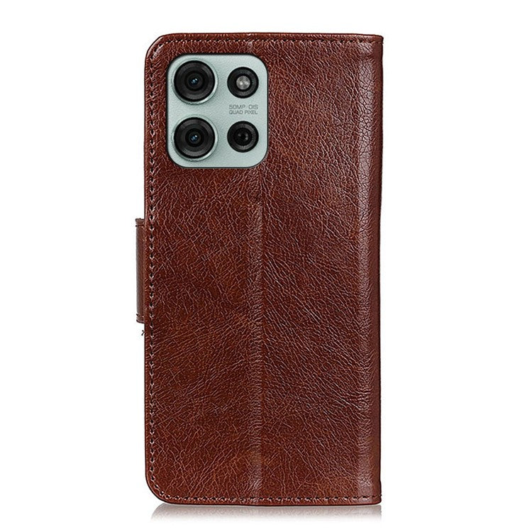 For Motorola Moto G75 5G Case Nappa Texture Split Leather Wallet Phone Cover - Brown