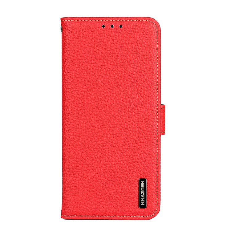 KHAZNEH For OnePlus 13 Phone Case Genuine Cow Leather Flip Cover - Red