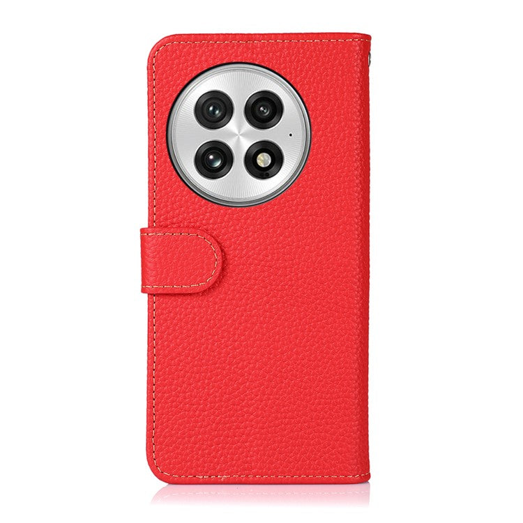 KHAZNEH For OnePlus 13 Phone Case Genuine Cow Leather Flip Cover - Red
