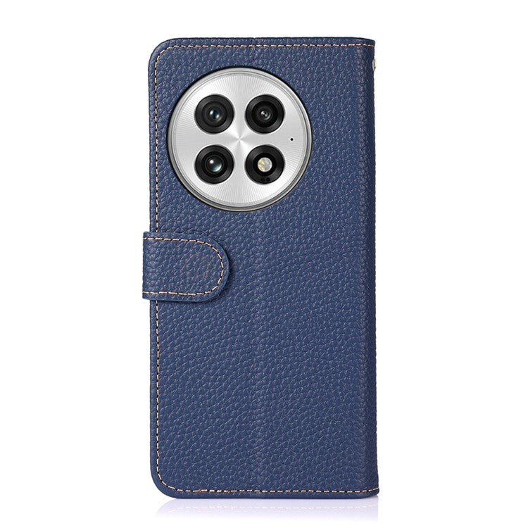 KHAZNEH For OnePlus 13 Phone Case Genuine Cow Leather Flip Cover - Blue