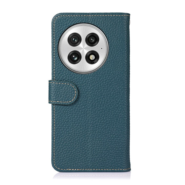 KHAZNEH For OnePlus 13 Phone Case Genuine Cow Leather Flip Cover - Green