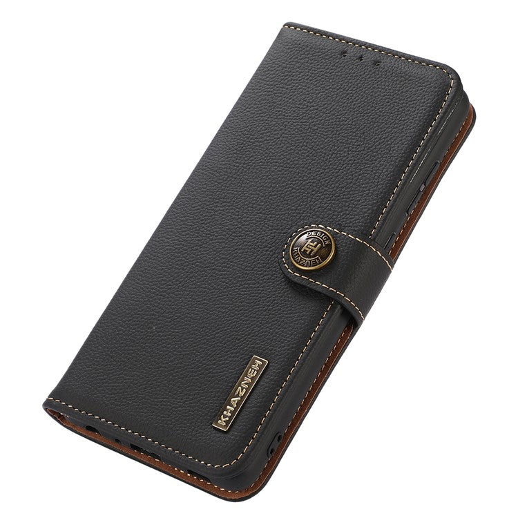KHAZNEH For OnePlus 13 Case Genuine Cow Leather Wallet Phone Cover - Black