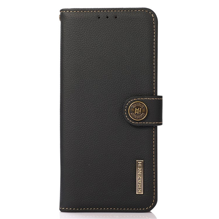 KHAZNEH For OnePlus 13 Case Genuine Cow Leather Wallet Phone Cover - Black