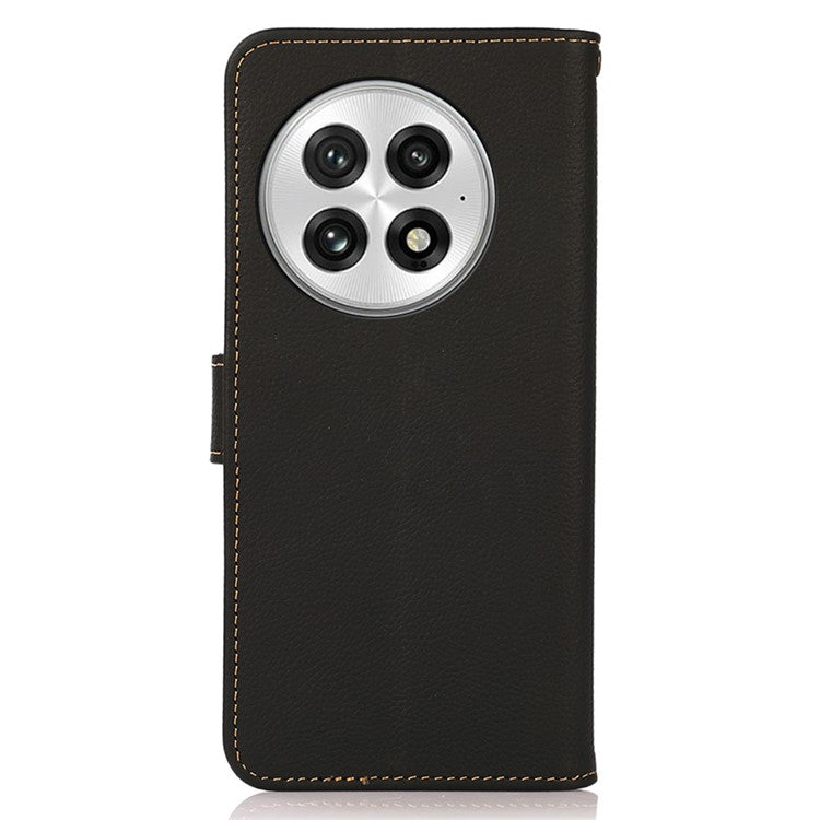 KHAZNEH For OnePlus 13 Case Genuine Cow Leather Wallet Phone Cover - Black