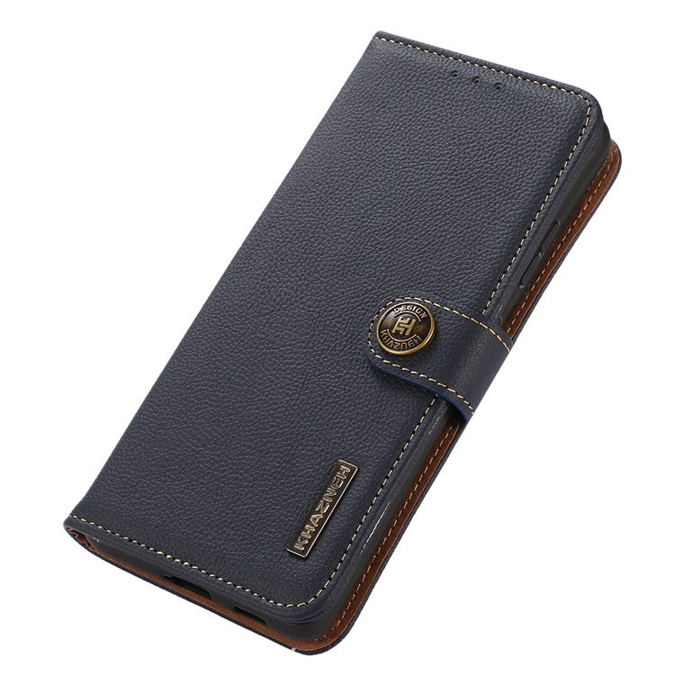 KHAZNEH For OnePlus 13 Case Genuine Cow Leather Wallet Phone Cover - Blue