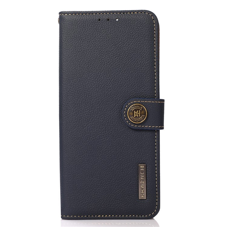 KHAZNEH For OnePlus 13 Case Genuine Cow Leather Wallet Phone Cover - Blue
