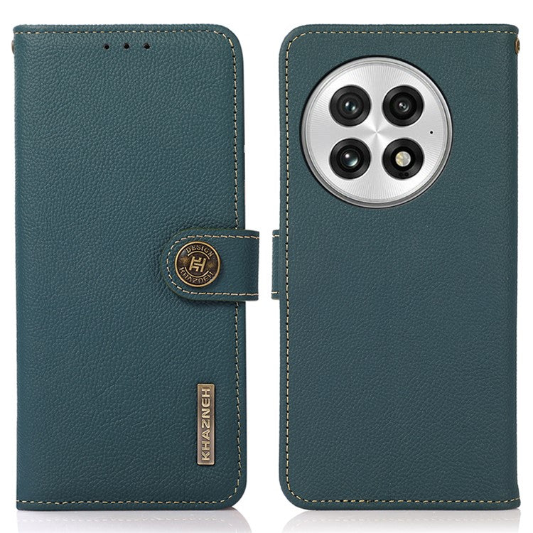 KHAZNEH For OnePlus 13 Case Genuine Cow Leather Wallet Phone Cover - Green