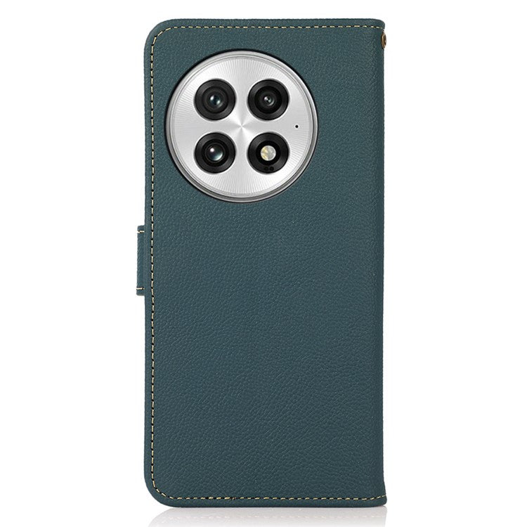 KHAZNEH For OnePlus 13 Case Genuine Cow Leather Wallet Phone Cover - Green