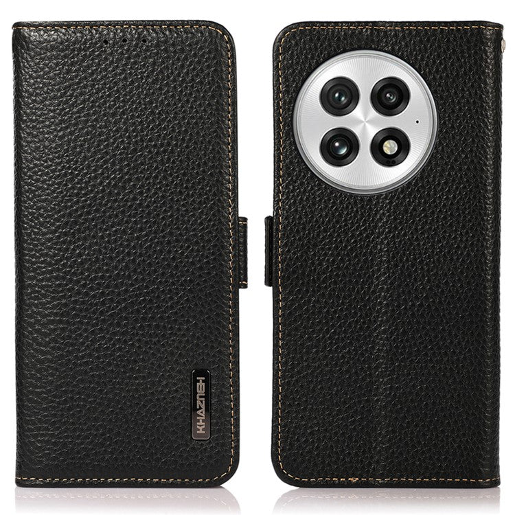 KHAZNEH For OnePlus 13 Phone Case Genuine Cow Leather Cover RFID Blocking - Black
