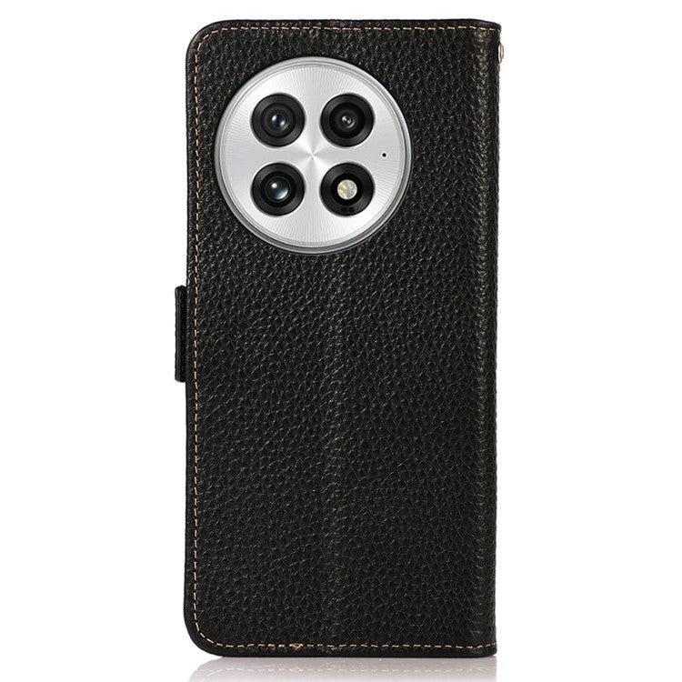 KHAZNEH For OnePlus 13 Phone Case Genuine Cow Leather Cover RFID Blocking - Black