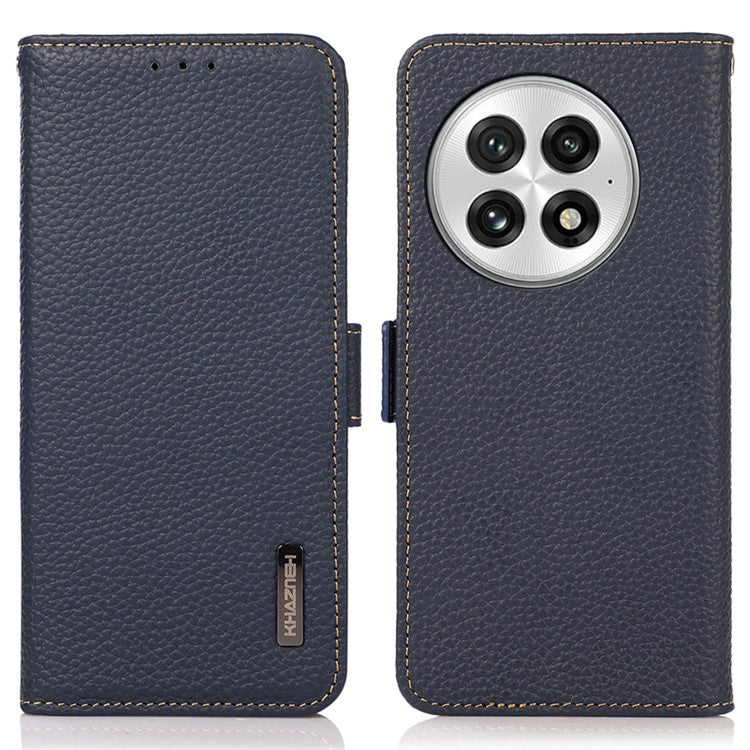 KHAZNEH For OnePlus 13 Phone Case Genuine Cow Leather Cover RFID Blocking - Blue