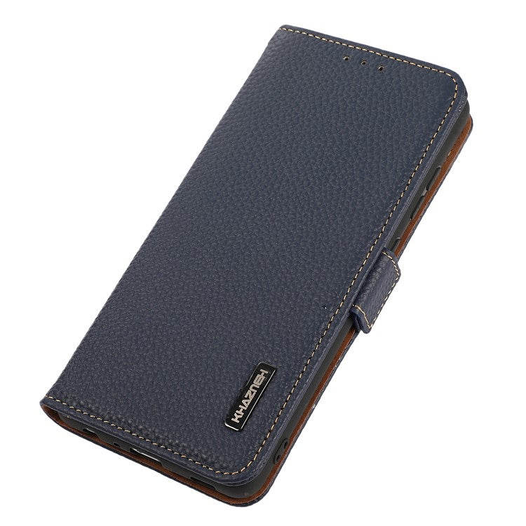 KHAZNEH For OnePlus 13 Phone Case Genuine Cow Leather Cover RFID Blocking - Blue