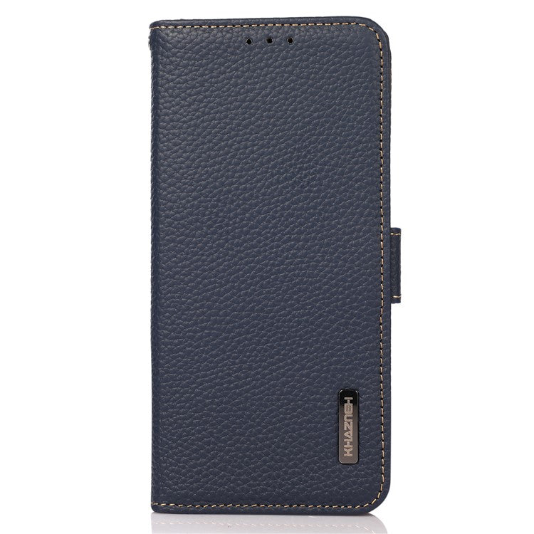 KHAZNEH For OnePlus 13 Phone Case Genuine Cow Leather Cover RFID Blocking - Blue