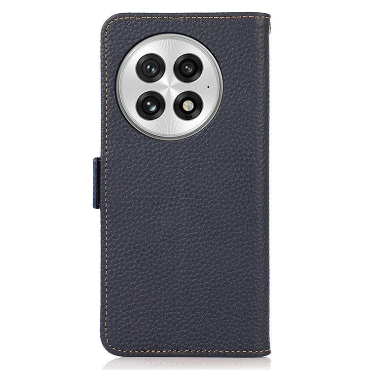 KHAZNEH For OnePlus 13 Phone Case Genuine Cow Leather Cover RFID Blocking - Blue