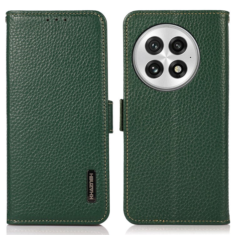 KHAZNEH For OnePlus 13 Phone Case Genuine Cow Leather Cover RFID Blocking - Green