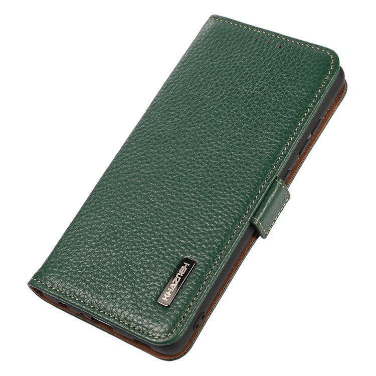 KHAZNEH For OnePlus 13 Phone Case Genuine Cow Leather Cover RFID Blocking - Green