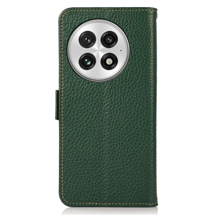 KHAZNEH For OnePlus 13 Phone Case Genuine Cow Leather Cover RFID Blocking - Green