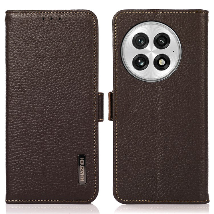 KHAZNEH For OnePlus 13 Phone Case Genuine Cow Leather Cover RFID Blocking - Brown