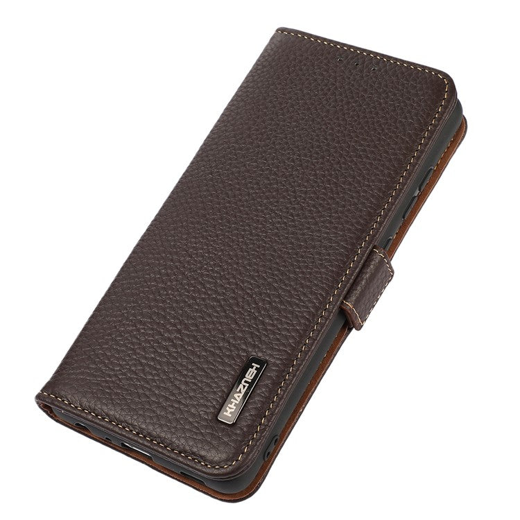 KHAZNEH For OnePlus 13 Phone Case Genuine Cow Leather Cover RFID Blocking - Brown