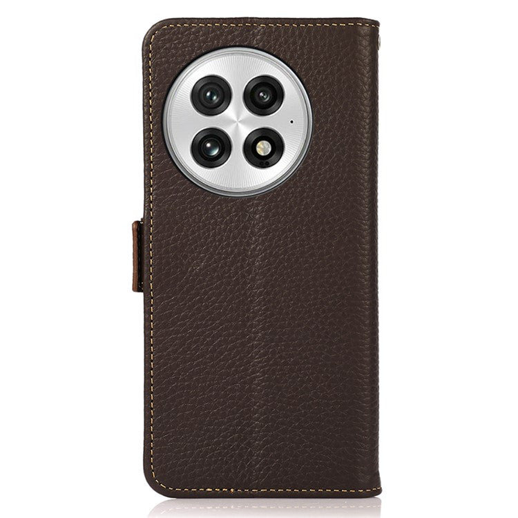 KHAZNEH For OnePlus 13 Phone Case Genuine Cow Leather Cover RFID Blocking - Brown