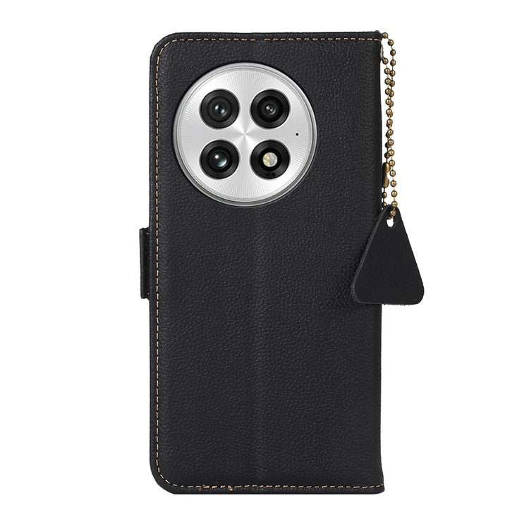 TJ For OnePlus 13 Case RFID Blocking Genuine Cow Leather Phone Cover - Black